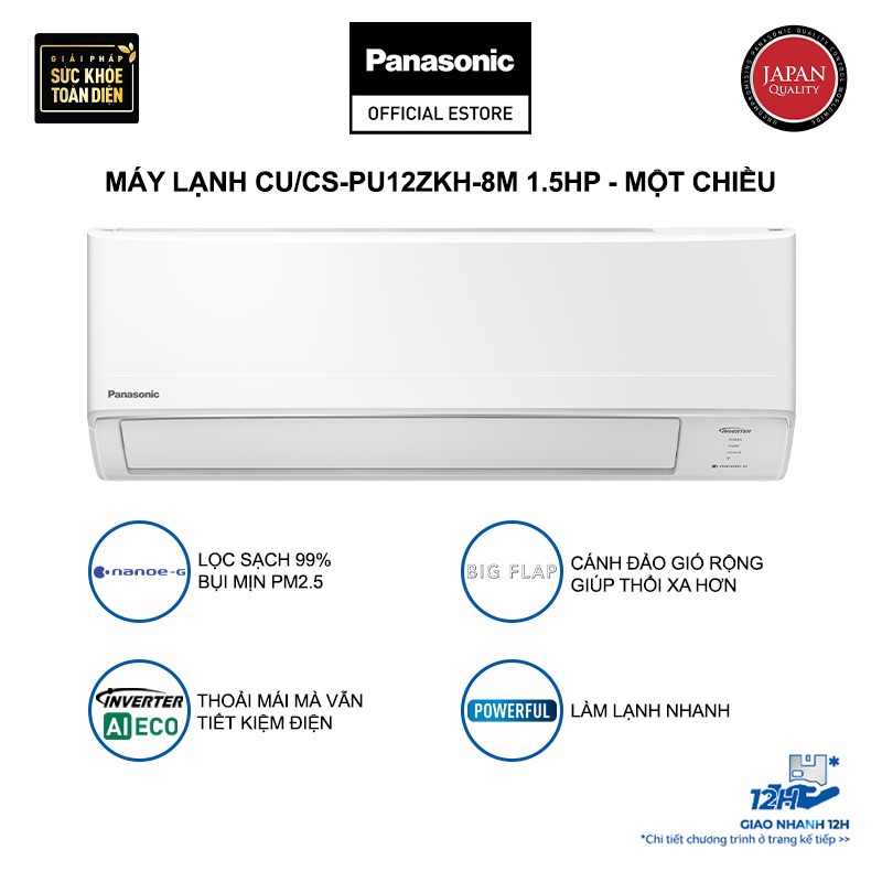 [TRẢ GÓP 0%] Máy lạnh/Điều hòa Panasonic CU/CS-PU12ZKH-8M - Công suất 1.5HP - Một chiều-Inverter