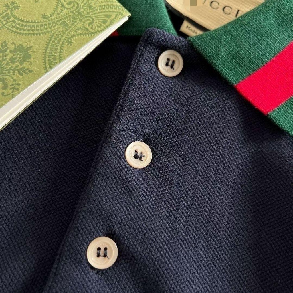 Gucci Áo Thun polo Ngắn Tay Phối Màu Tương Phản Phong Cách Châu Âu Sang Trọng