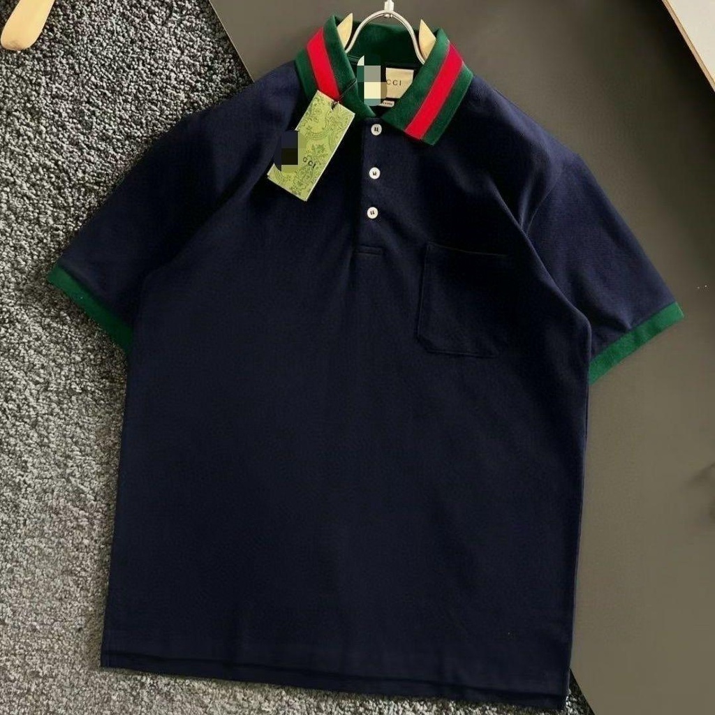 Gucci Áo Thun polo Ngắn Tay Phối Màu Tương Phản Phong Cách Châu Âu Sang Trọng