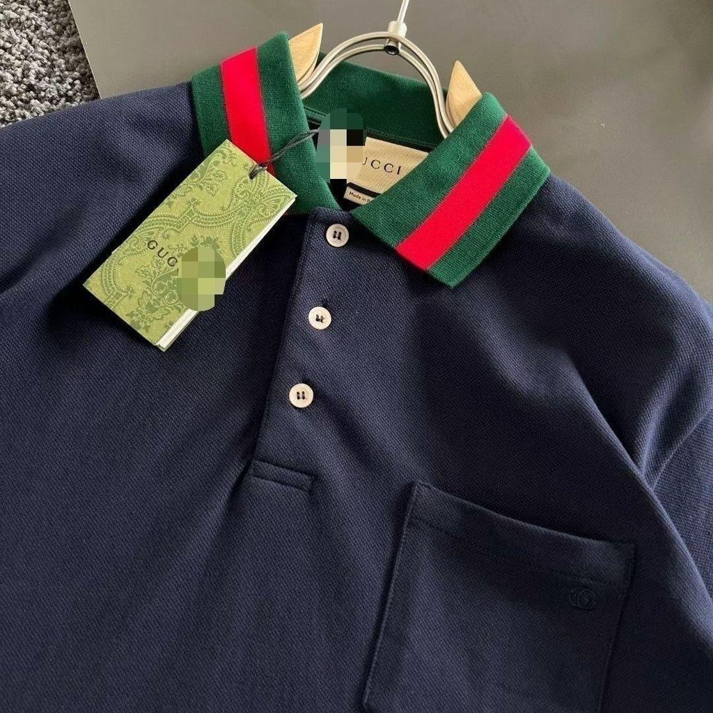 Gucci Áo Thun polo Ngắn Tay Phối Màu Tương Phản Phong Cách Châu Âu Sang Trọng