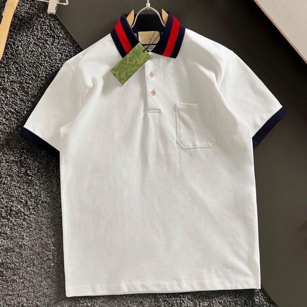 Gucci Áo Thun polo Ngắn Tay Phối Màu Tương Phản Phong Cách Châu Âu Sang Trọng