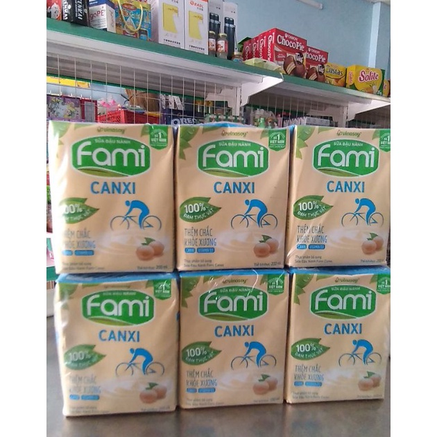 Sữa fami canxi, fami nguyên chất hộp 200ml, dây 6 hộp