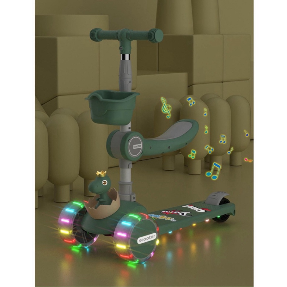 ⭐️XE TRƯỢT SCOTTER KIÊM XE CHÒI CHÂN PHÁT NHẠC CÓ GHẾ NGỒI CHO BÉ..