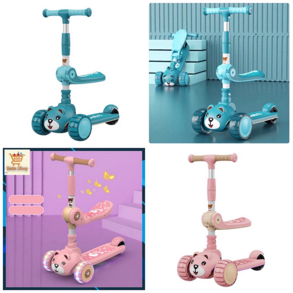 ⭐️XE TRƯỢT SCOTTER KIÊM XE CHÒI CHÂN PHÁT NHẠC CÓ GHẾ NGỒI CHO BÉ..