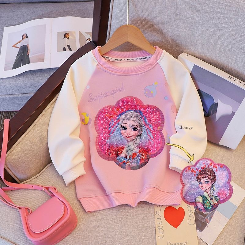 Áo Sweater Đính sequin Hình Ngôi Sao lukulomi elsa princess Dễ Thương Thời Trang Mùa Thu 2023 Cho Bé Gái