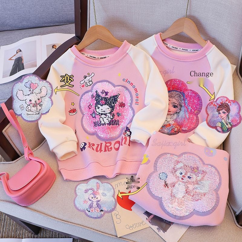 Áo Sweater Đính sequin Hình Ngôi Sao lukulomi elsa princess Dễ Thương Thời Trang Mùa Thu 2023 Cho Bé Gái