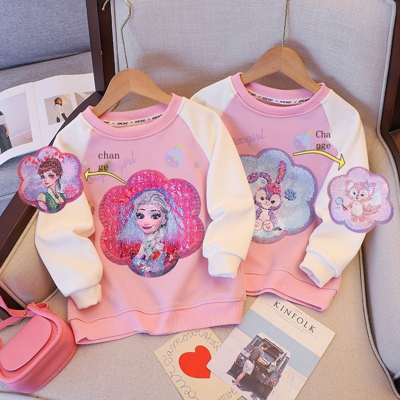 Áo Sweater Đính sequin Hình Ngôi Sao lukulomi elsa princess Dễ Thương Thời Trang Mùa Thu 2023 Cho Bé Gái