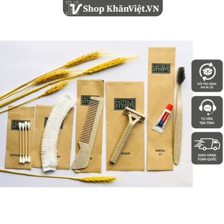 [set 100 bộ] Amenities thân thiện môi trường làm từ bột trấu,Bộ đồ dùng tự hủy trong khách sạn