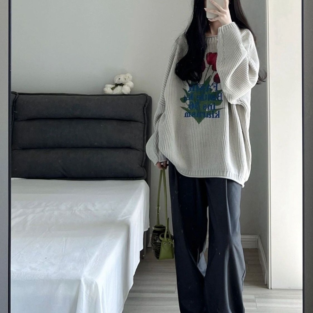 Áo sweater Nữ In Chữ Và Hoa Đơn Giản