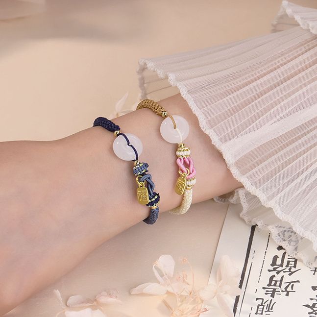 Vòng Tay Bện Dây An Toàn Màu Trắng Phong Cách niche Mới Cho Cặp Đôi