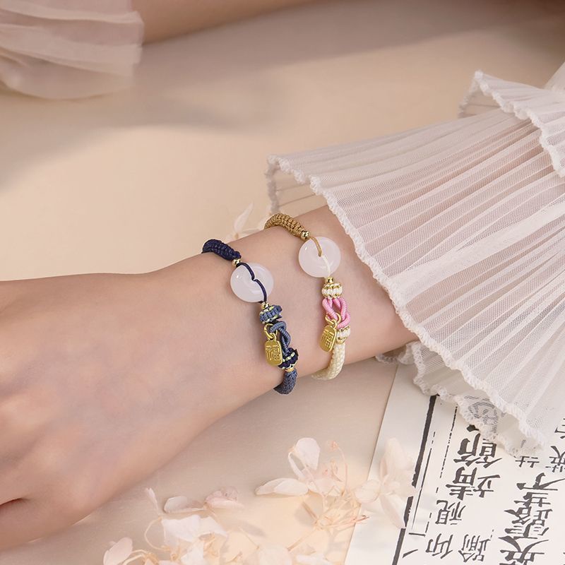 Vòng Tay Bện Dây An Toàn Màu Trắng Phong Cách niche Mới Cho Cặp Đôi