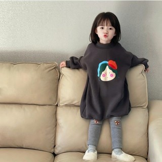 Váy đầm nhung liền thân ấm áp thời trang thu đông mới nhất cho bé gái