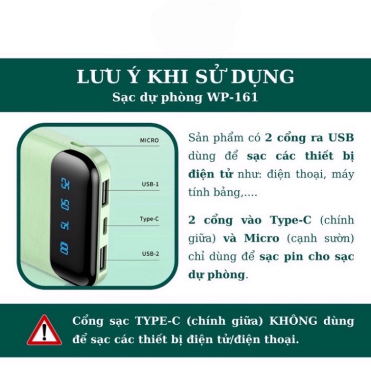 Sạc dự phòng tích hợp màn hình Led Dung Lượng 10000MAH  WK-161 HOT HOT