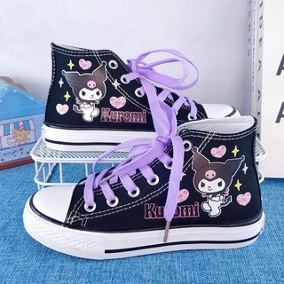 Kuromi giày vải canvas cổ cao họa tiết vẽ tay phong cách hoạt hình cho nữ