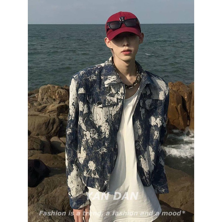 Áo Khoác Ngắn Đệm Vai In jacquard Cổ Điển Đường Phố Âu Mỹ Cho Nam
