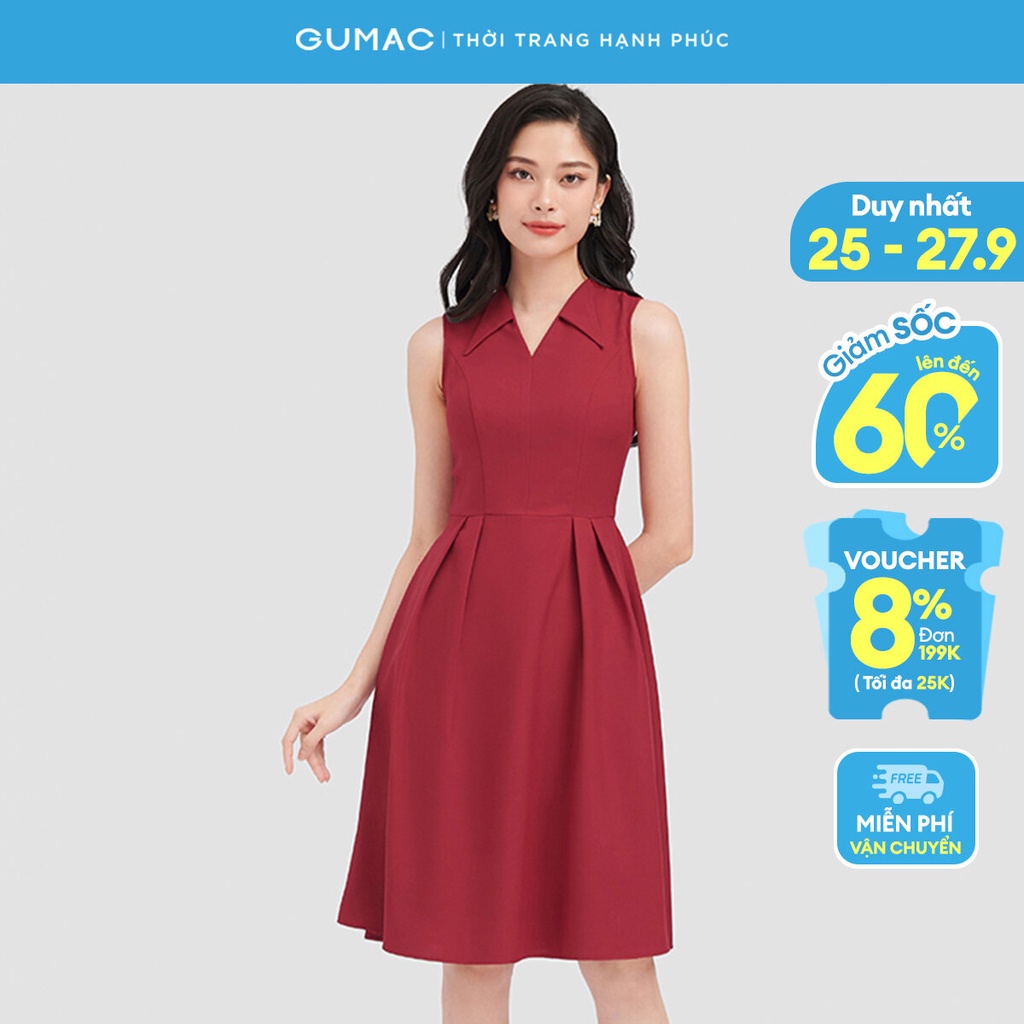 Đầm sát nách xếp ly thời trang GUMAC DC09073