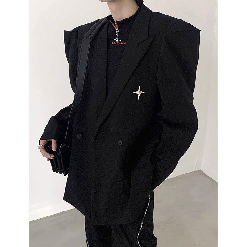 Áo Khoác Vest Đen Dáng Rộng Đệm Vai Thời Trang Mùa Thu 2023 Cho Nam Giới