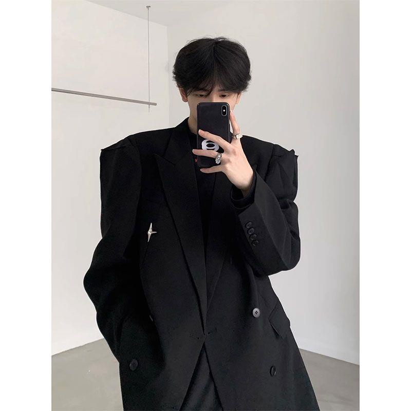 Áo Khoác Vest Đen Dáng Rộng Đệm Vai Thời Trang Mùa Thu 2023 Cho Nam Giới