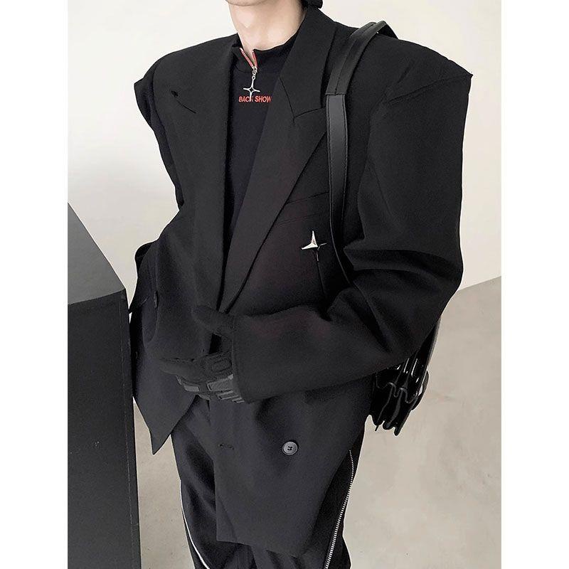 Áo Khoác Vest Đen Dáng Rộng Đệm Vai Thời Trang Mùa Thu 2023 Cho Nam Giới