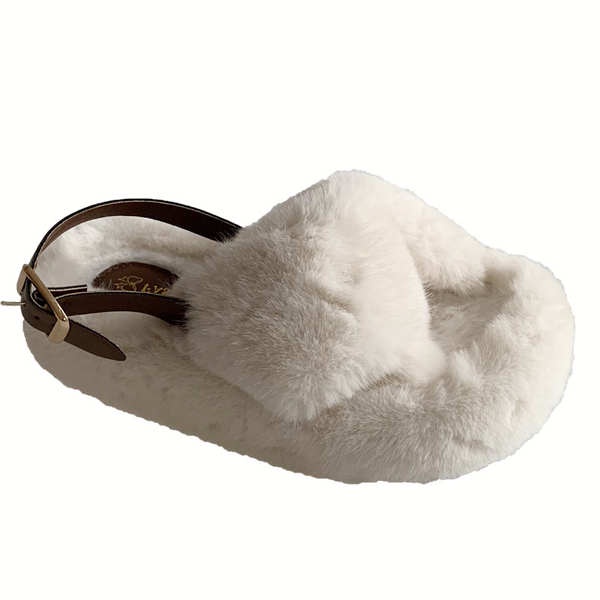 Dép Lông Cừu cotton Đế Phẳng Dày Quai Chéo Phong Cách Mới 2023 Cho Nữ