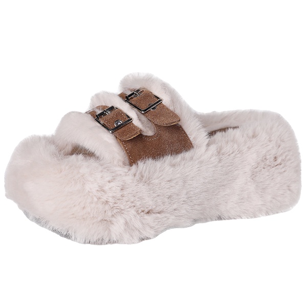 Dép Lông Xù Quai Ngang Đế Dày Thời Trang Thu Đông 2023 Mới Cho Nữ