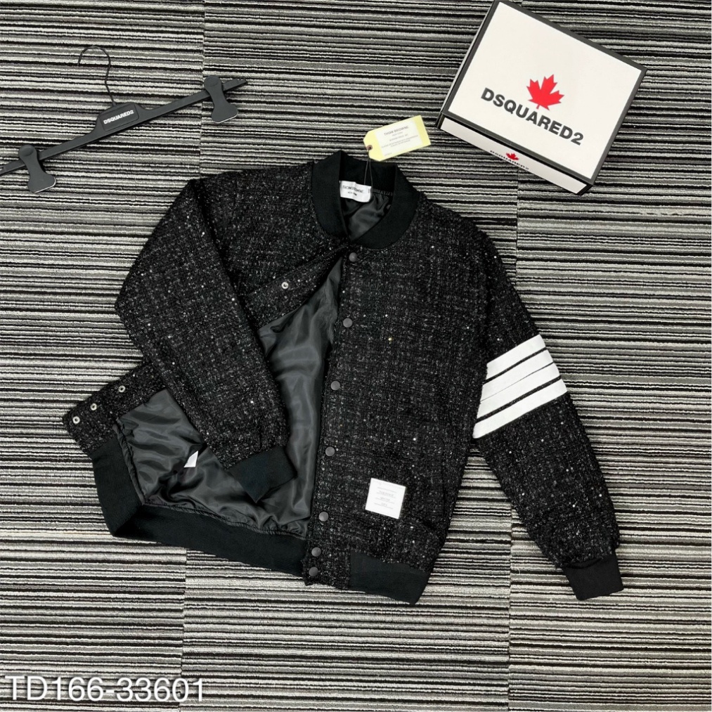 Áo Khoác sơ mi Thom chất liệu dạ kim tuyến form rộng, áo khoác Thome vạch tay trắng HOT nam nữ thời trang