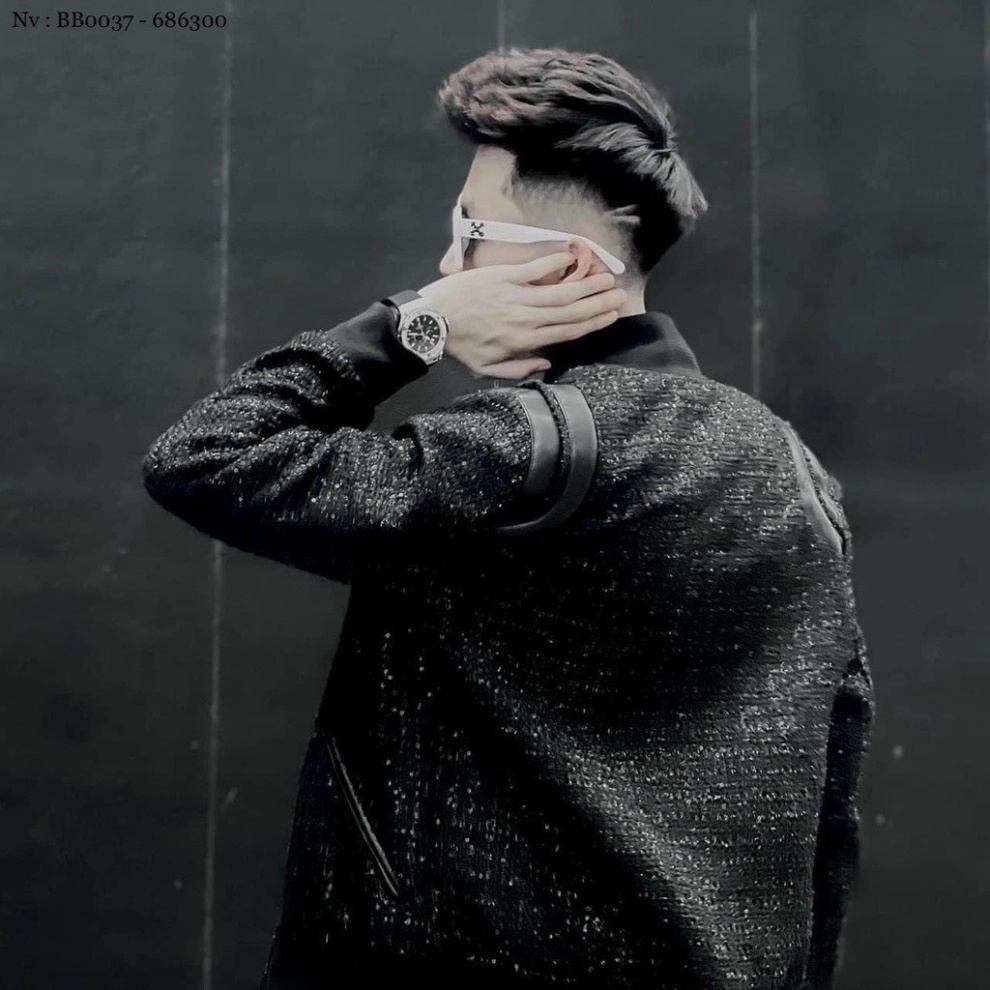 Áo khoác teddy bomber nam nữ vải dạ đính kim tuyến thêu sọc da đen hai vai bo ống 2 lớp dày dặn cao cấp hàng siêu đẹp.