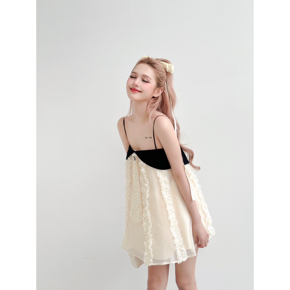 Đầm chrsty dress may 2 lớp hai dây ren cao cấp kèm cà vạt aguja