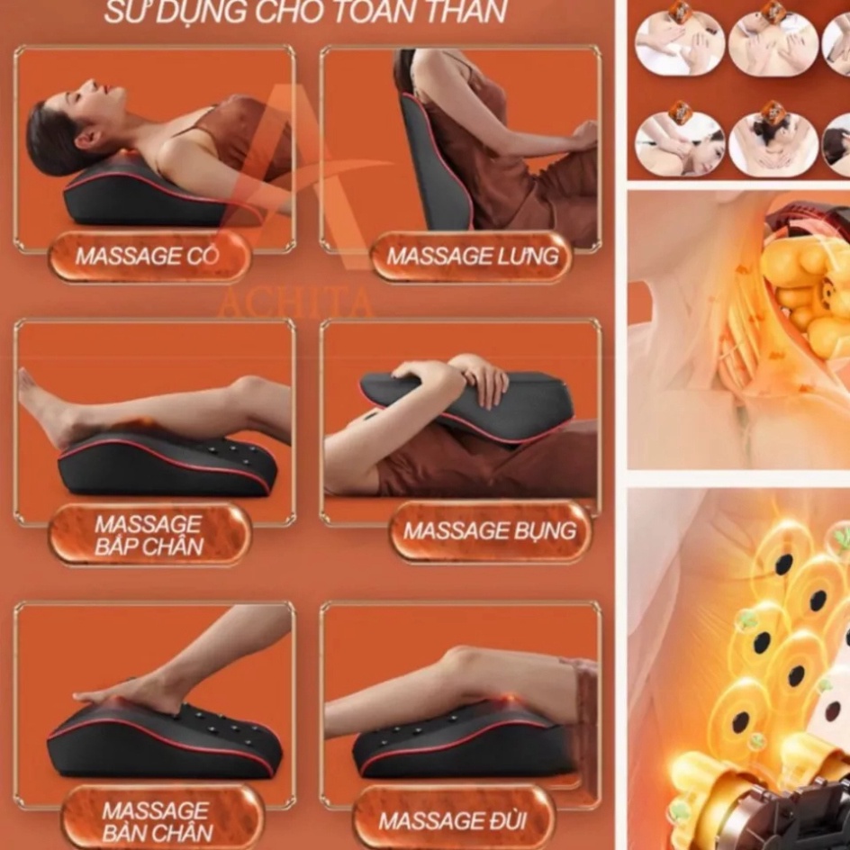 Gối massage vai gáy toàn thân cao cấp  -Massage Kết Hợp hồng ngoại+ Nam Châm Từ Tính-Có Điều Khiển
