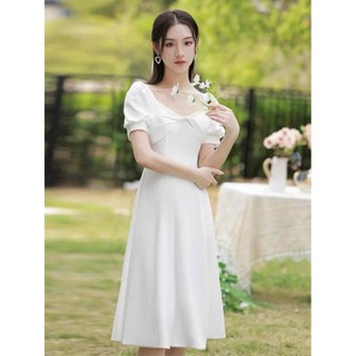 Đầm Xòe Cổ Vuông Xếp Li Ngực Dáng Dài Siêu Hách Dáng XRT097