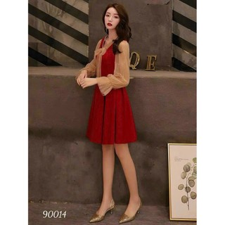 Đầm xòe nữ tay phồng thắt nơ có bigsize xrt004