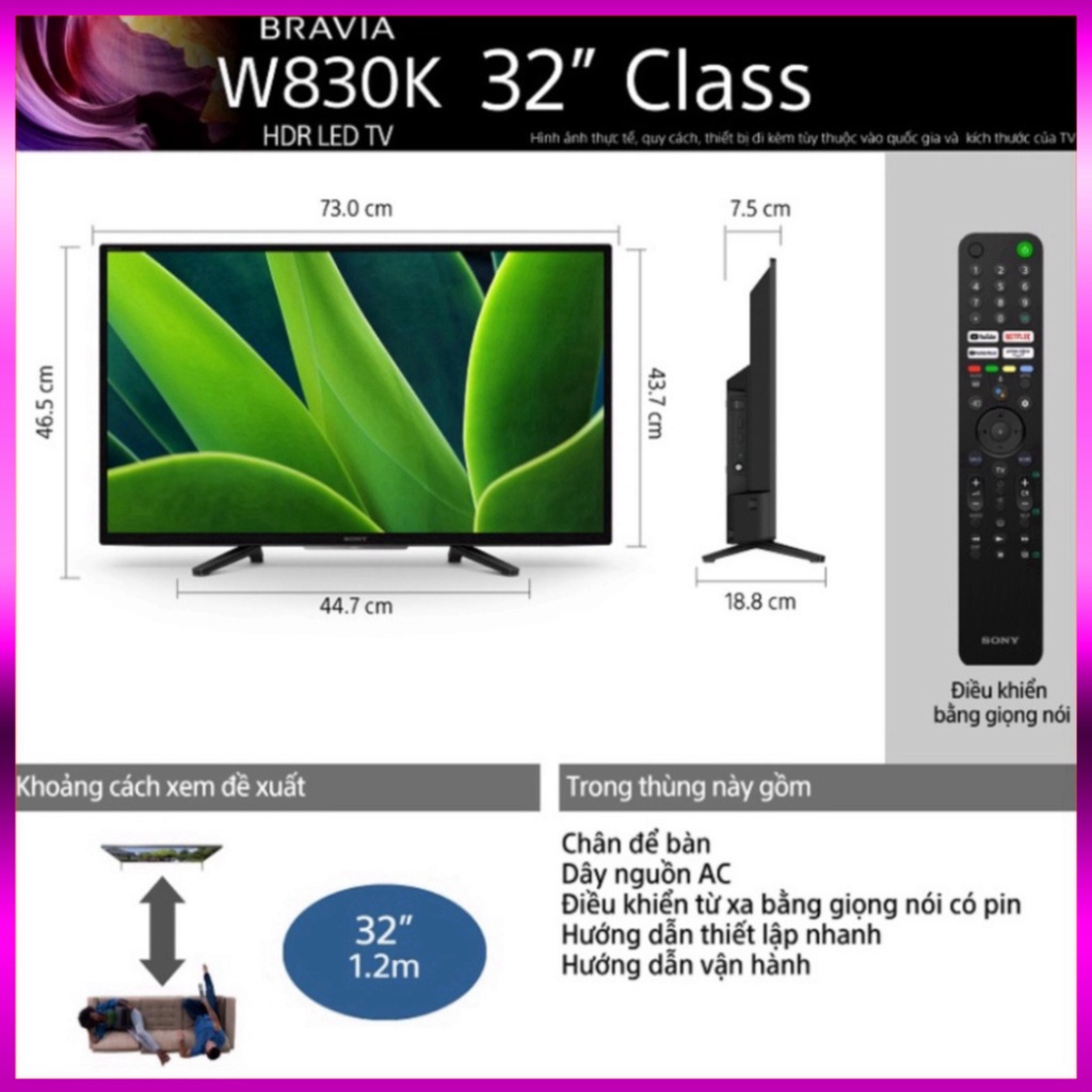 Google Tivi Sony 2K 32 inch KD-32W830K - Mới 2022 - Miễn phí lắp đặt ( sale ) Miễn phí giao hàng . giới hạn sl mua