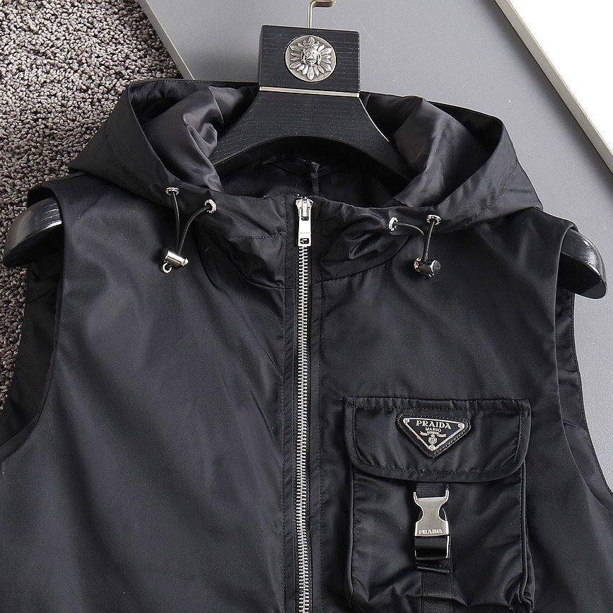 Prada Áo Khoác Không Tay Có Mũ Trùm Dáng Rộng Màu Trơn Thời Trang Xuân Thu 2023