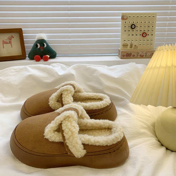 Dép Bít Mũi Phối Lông Giữ Ấm Thiết Kế Mới Thời Trang Mùa Thu 2023 Dành Cho