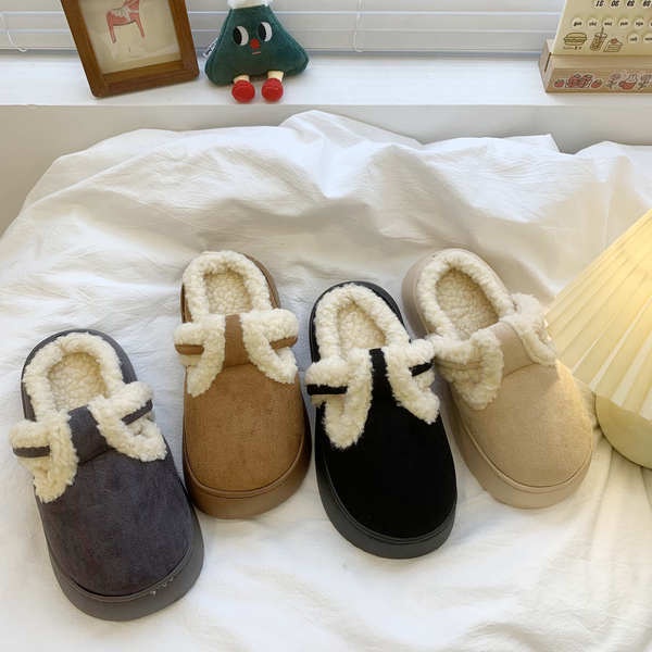 Dép Bít Mũi Phối Lông Giữ Ấm Thiết Kế Mới Thời Trang Mùa Thu 2023 Dành Cho
