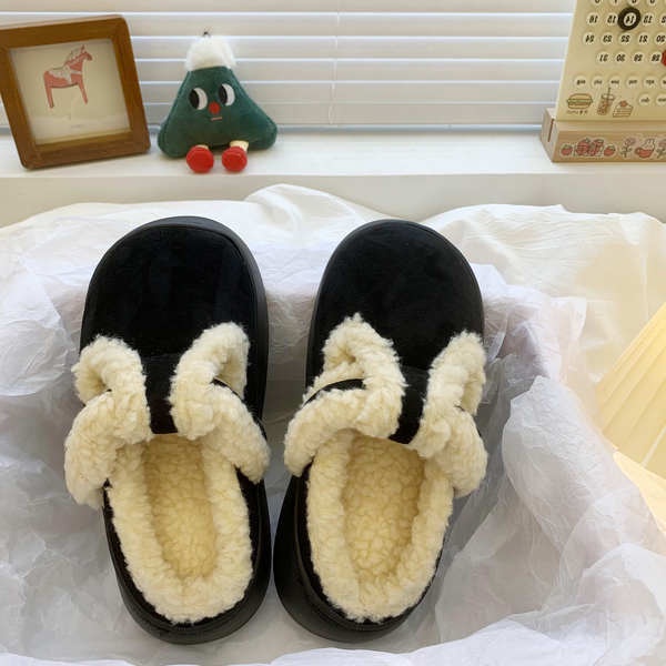 Dép Bít Mũi Phối Lông Giữ Ấm Thiết Kế Mới Thời Trang Mùa Thu 2023 Dành Cho