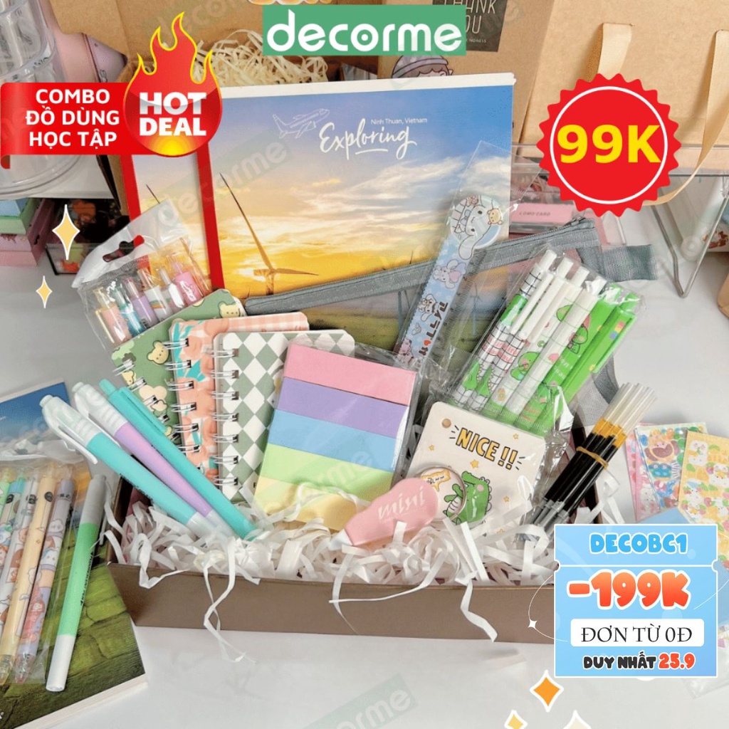 Set quà tặng học sinh quà 20/10 quà sinh nhật Decorme, combo đồ dùng học tập văn phòng phẩm cho năm học mới theo màu sắc