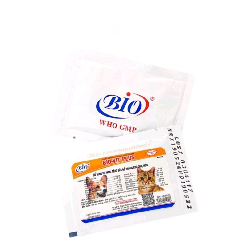 Biovit plus bổ sung vitamin,đề kháng ,mượt lông cho chó mèo gói 5gr