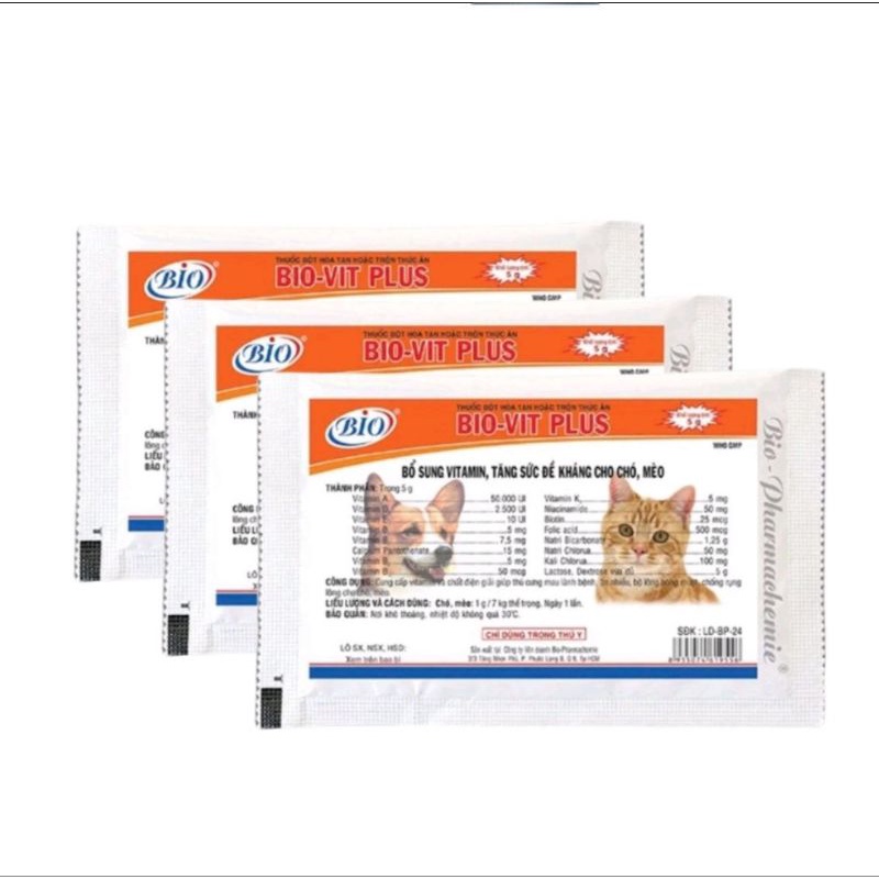 Biovit plus bổ sung vitamin,đề kháng ,mượt lông cho chó mèo gói 5gr