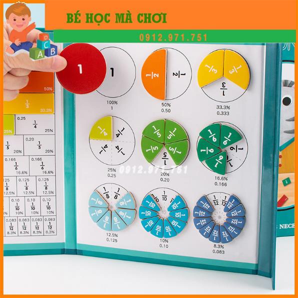 Đồ chơi nam châm trí tuệ - bé học phân số, chia phần, cộng trừ phân số siêu trực quan dễ hiểu