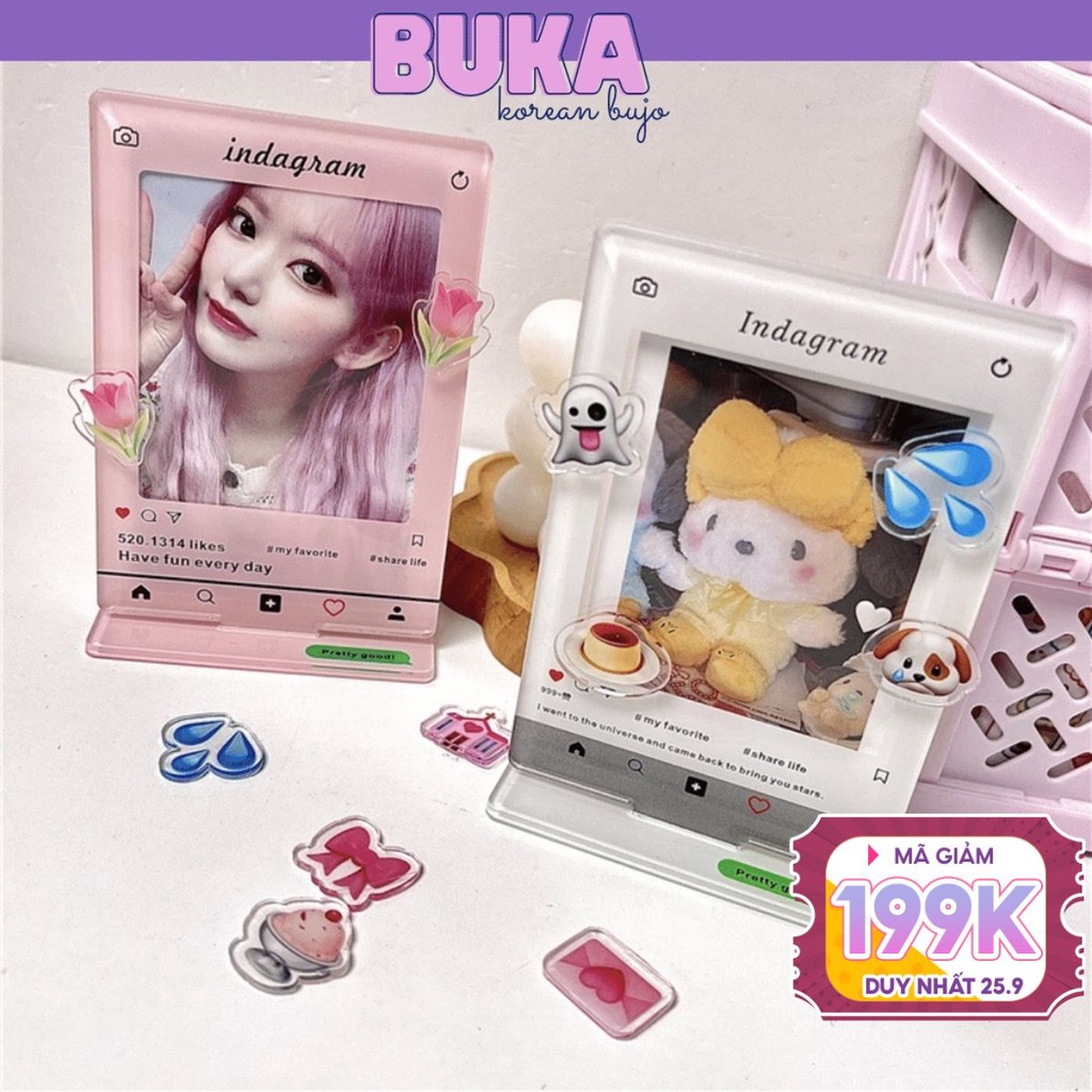 Khung ảnh Instagram Buka khung tranh đựng card acrylic standee để bàn 6*9cm kèm emoji nhựa trang trí