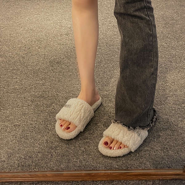 Dép Lông Cừu Đế Dày Thời Trang Thu Đông Cho Nữ