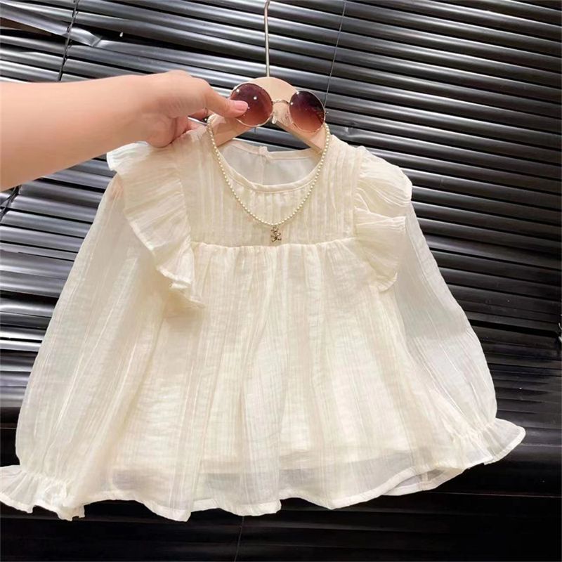 Xinxin ~ Áo Sơ Mi cotton Trơn Cổ Ren Công Chúa Phong Cách Mới Hợp Xu Hướng Cho Bé Gái Dễ Phối Đồ