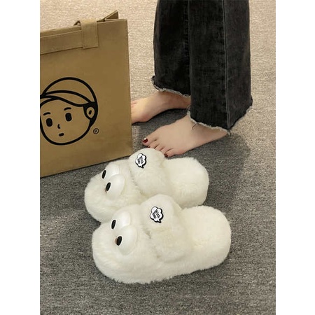 Dễ Thương Dép Lông Xù Đế Dày Thời Trang Thu Đông 2023 Dành Cho Nữ