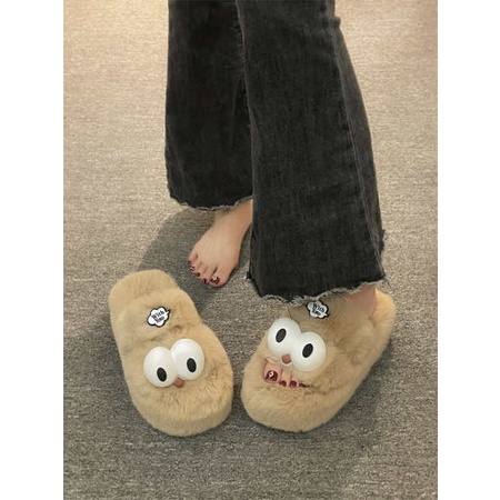 Dễ Thương Dép Lông Xù Đế Dày Thời Trang Thu Đông 2023 Dành Cho Nữ
