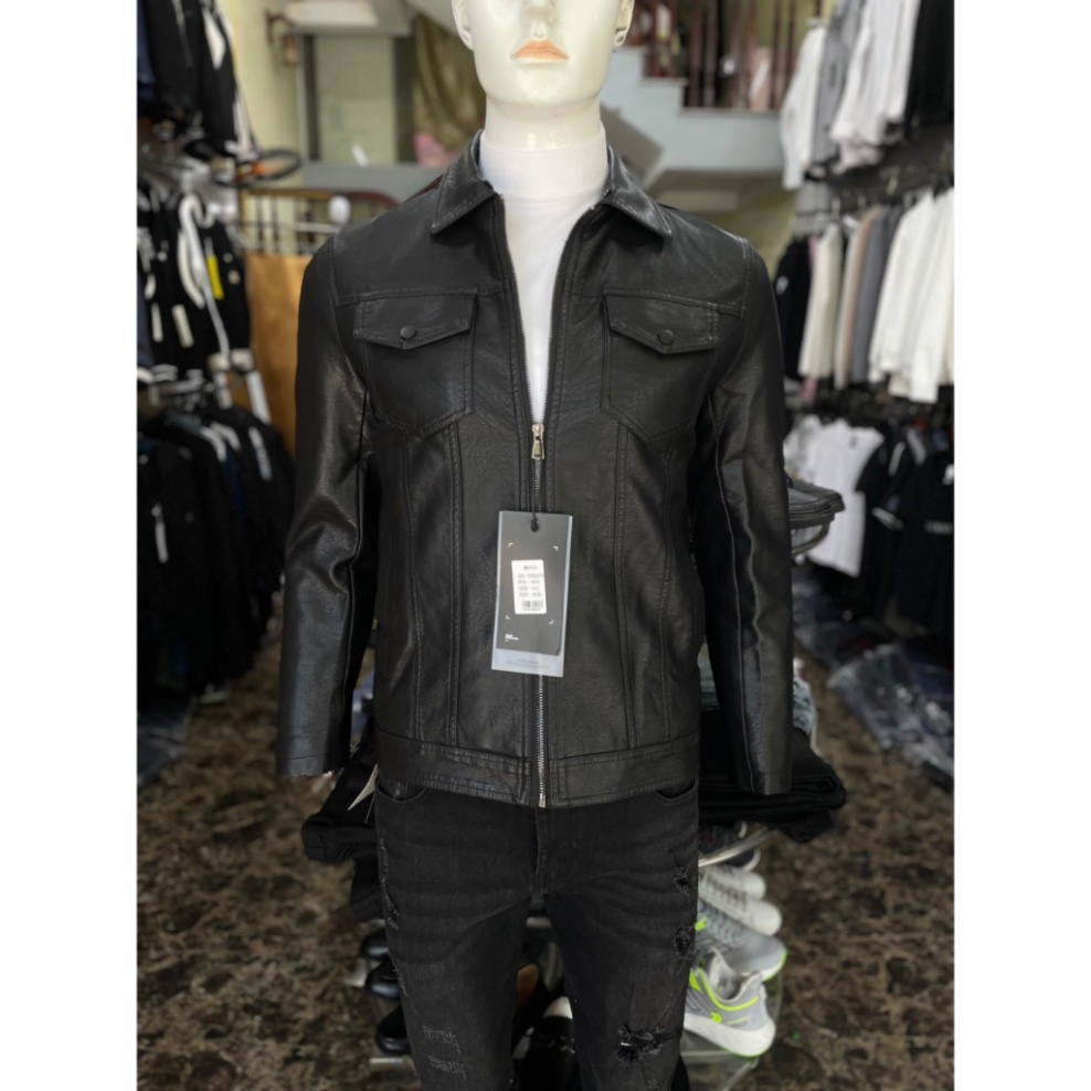 Áo da nam lót lông hàng quảng châu, áo khoác da nam cổ bẻ phong cách hàn quốc mẫu mới nhất 2024 .