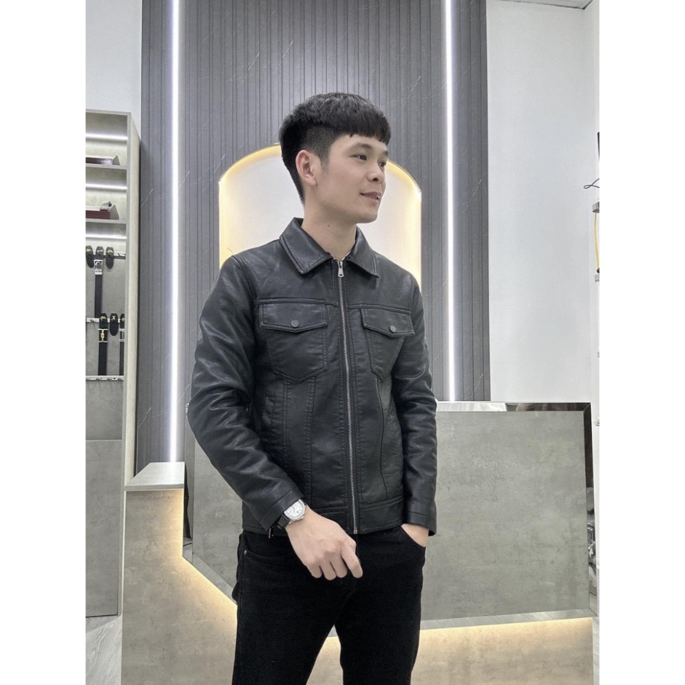 Áo da nam lót lông hàng quảng châu, áo khoác da nam cổ bẻ phong cách hàn quốc mẫu mới nhất 2024 .