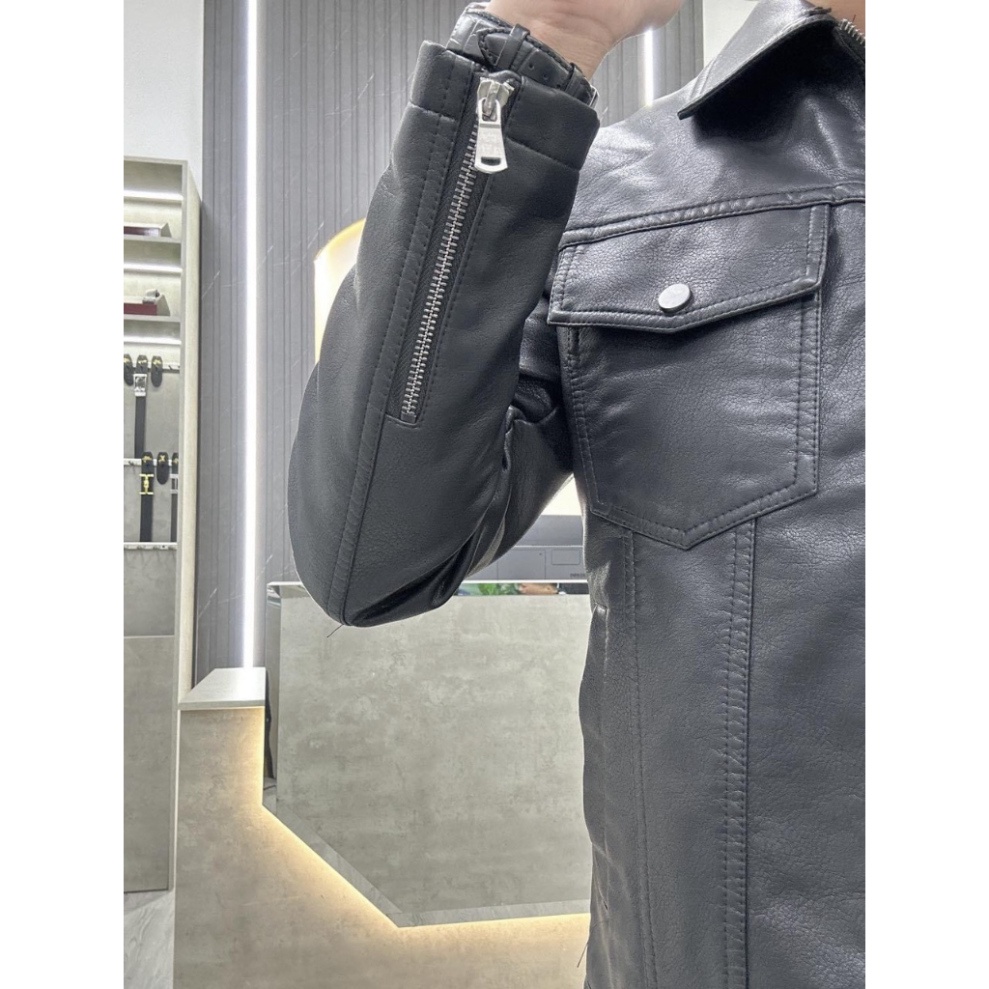 Áo da nam lót lông hàng quảng châu, áo khoác da nam cổ bẻ phong cách hàn quốc mẫu mới nhất 2024 .