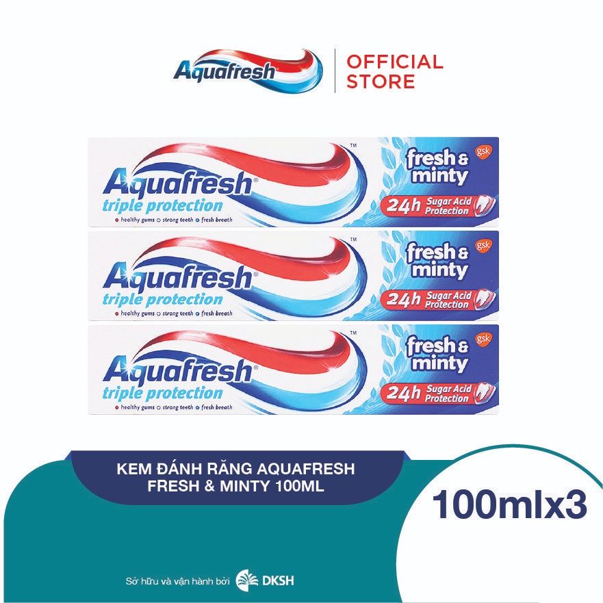 Bộ 3 Kem đánh răng Aquafresh Fresh & Minty 100ml