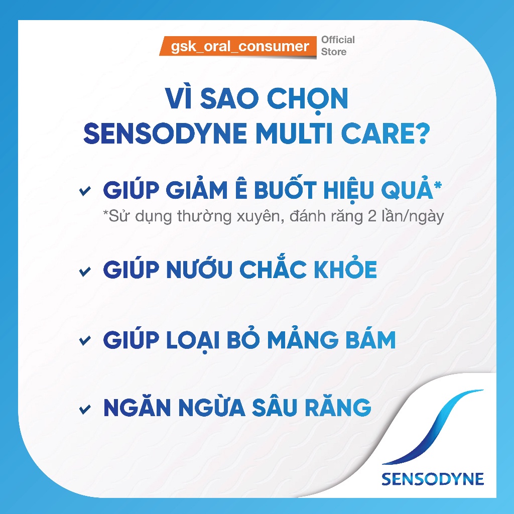 Kem đánh răng SENSODYNE Multi Care 160g giúp giảm ê buốt hiệu quả và giúp nướu chắc khỏe